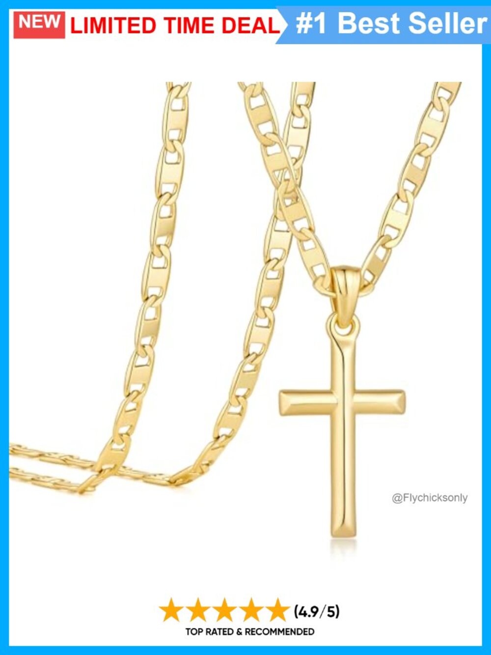 14K Gold Plated Cross Necklace Women Mariner Chain Pendant